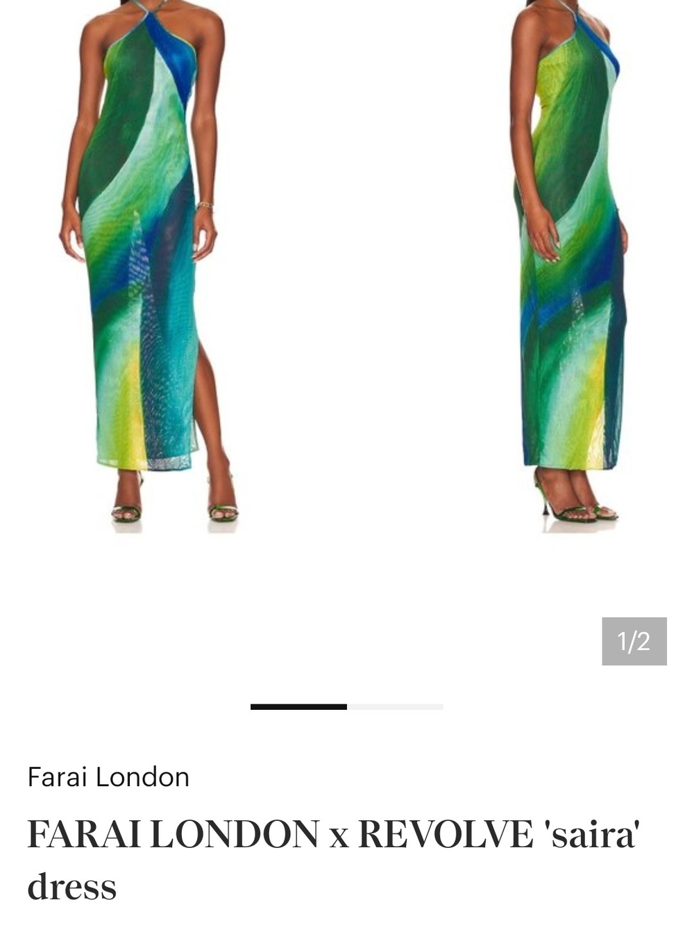 Farai London Green and Blue Halter Maxi Dress with Abstract Waves